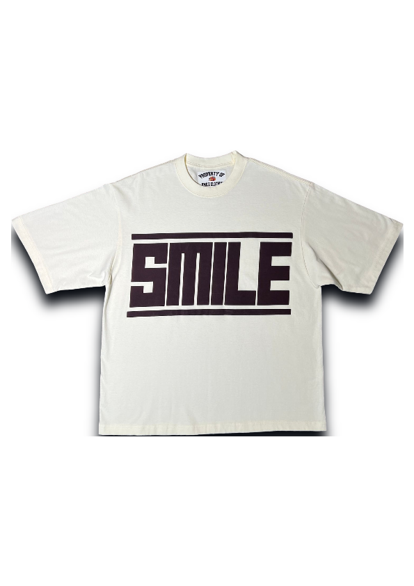 SMILE T-SHIRT OFF WHITE WITH BROWN LOGO