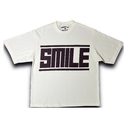 SMILE T-SHIRT OFF WHITE WITH BROWN LOGO