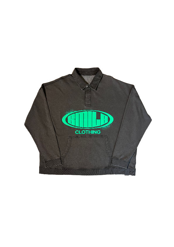 6. 3XL GRAY POLO WITH GREEN CIRCLE WORD LOGO