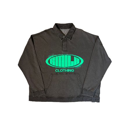 6. 3XL GRAY POLO WITH GREEN CIRCLE WORD LOGO
