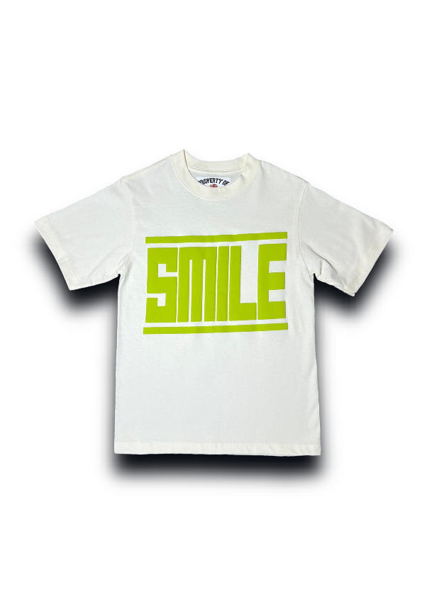SMILE T-SHIRT OFF WHITE WITH LIME GREEN LOGO