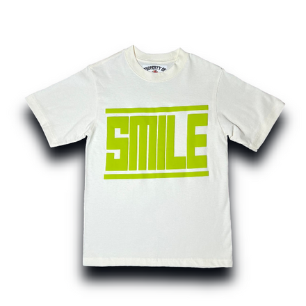 SMILE T-SHIRT OFF WHITE WITH LIME GREEN LOGO