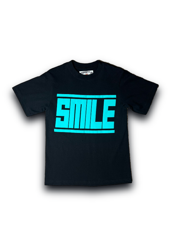 SMILE T-SHIRT BLACK WITH TEAL LOGO