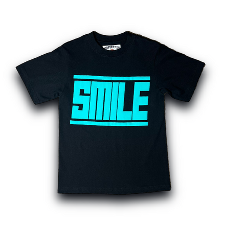 SMILE T-SHIRT BLACK WITH TEAL LOGO