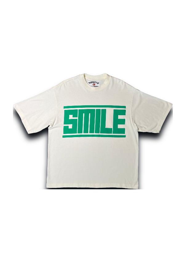 SMILE T-SHIRT OFF WHITE WITH KELLY GREEN LOGO