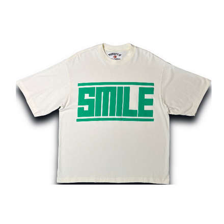 SMILE T-SHIRT OFF WHITE WITH KELLY GREEN LOGO
