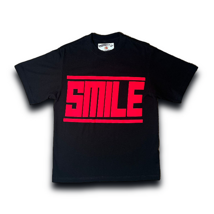 SMILE T-SHIRT BLACK WITH RED LOGO