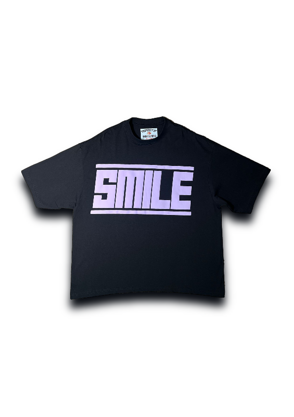 SMILE T-SHIRT BLACK LAVENDER LOGO