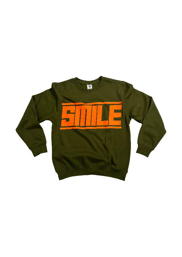 1.SMALL OLIVE GREEN CREWNECK WITH ORANGE LOGO