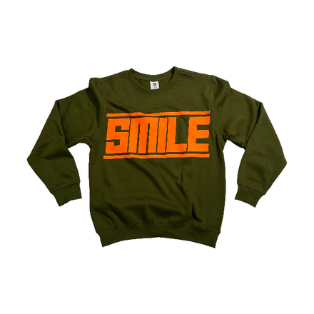 1.SMALL OLIVE GREEN CREWNECK WITH ORANGE LOGO