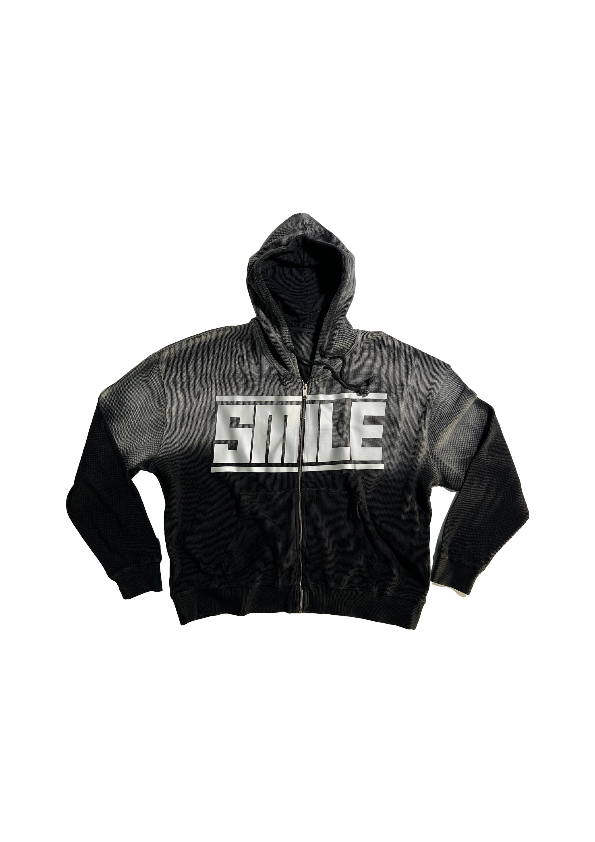 3.LARGE BLACK WAFFLE KNIT ZIP UP WITH GRAY LOGO