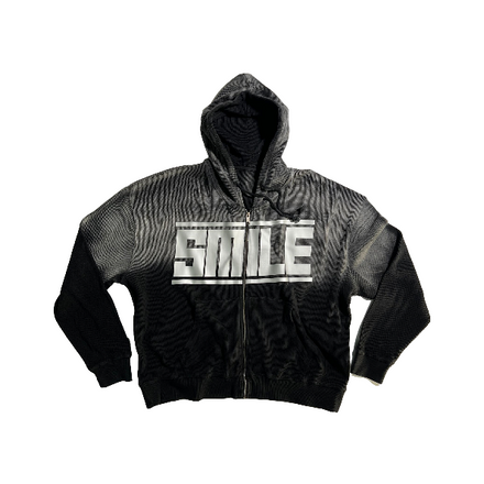 3.LARGE BLACK WAFFLE KNIT ZIP UP WITH GRAY LOGO