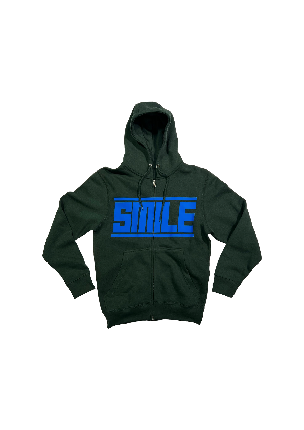 1.SMALL GREEN ZIP UP HOODY WITH BLUE LOGO