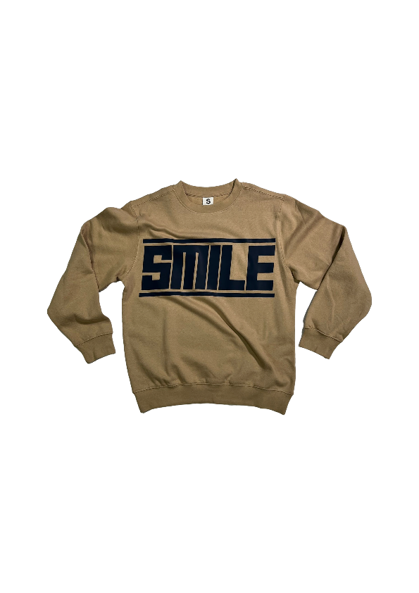 1.SMALL TAN CREWNECK WITH NAVY