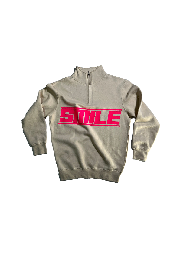 2.MEDIUM CREAM QUARTER ZIP WITH PINK LOGO