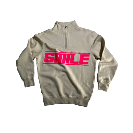 2.MEDIUM CREAM QUARTER ZIP WITH PINK LOGO