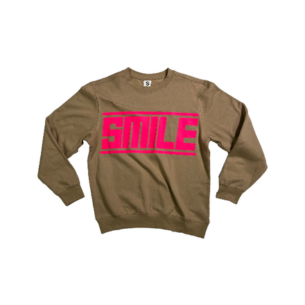 3.LARGE TAN CREWNECK WITH PINK LOGO