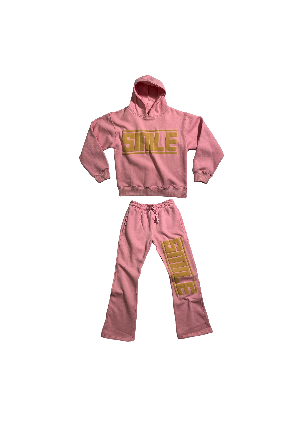 1.SMALL PINK SUIT WITH TAN LOGO
