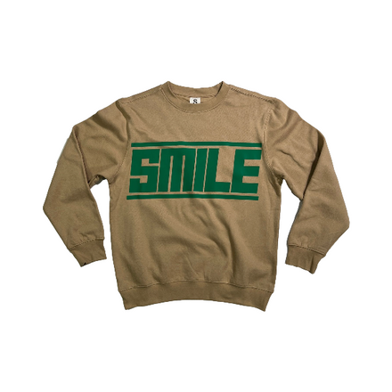 3.LARGE TAN CREWNECK WITH GREEN LOGO