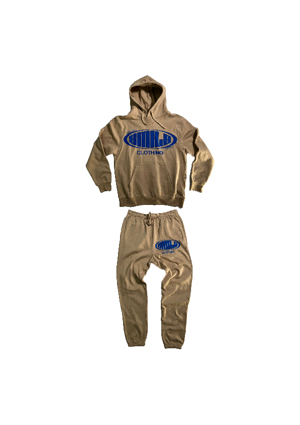 2.MEDIUM TAN SUIT WITH BLUE LOGO