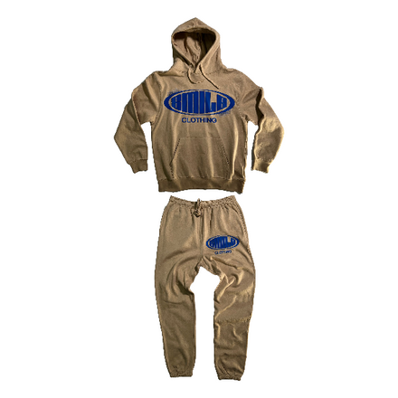 2.MEDIUM TAN SUIT WITH BLUE LOGO