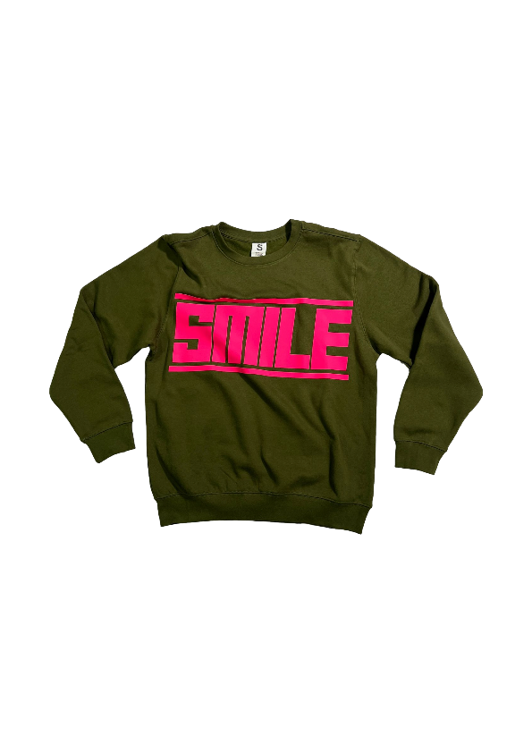 2.MEDIUM GREEN CREWNECK WITH PINK LOGO
