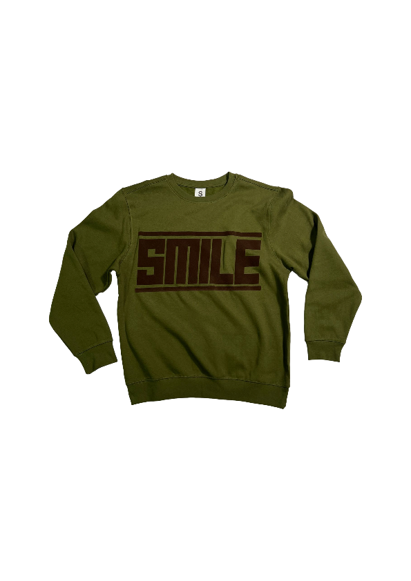 1.SMALL OLIVE GREEN CREWNECK WITH BROWN LOGO