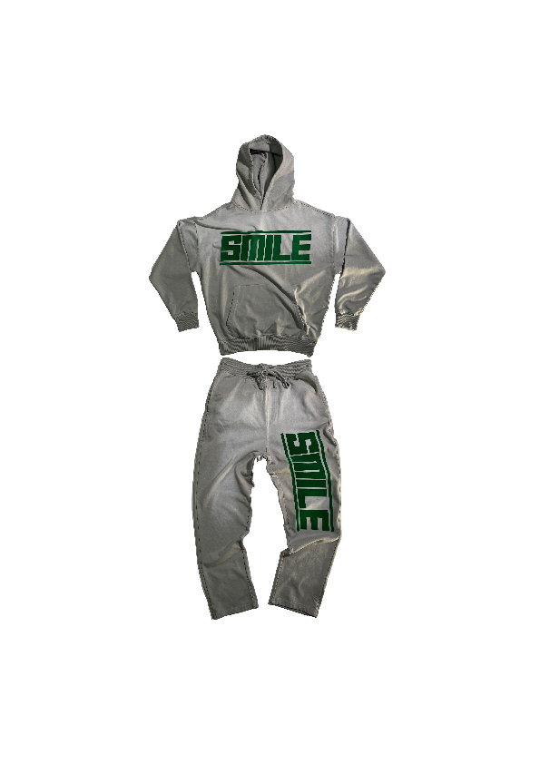 2.MEDIUM GRAY SUIT WITH GREEN LOGO