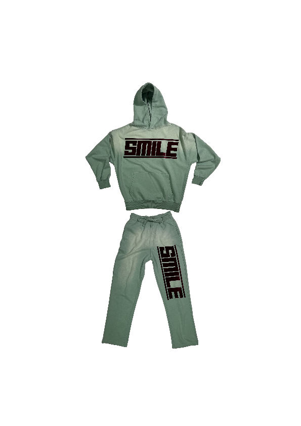 1.SMALL GREEN SUIT WITH BURGUNDY LOGO