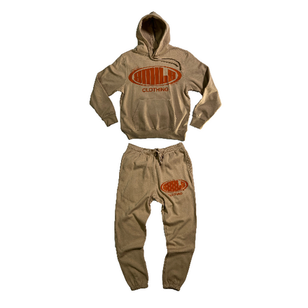 1.SMALL TAN SUIT WITH BURNT ORANGE LOGO