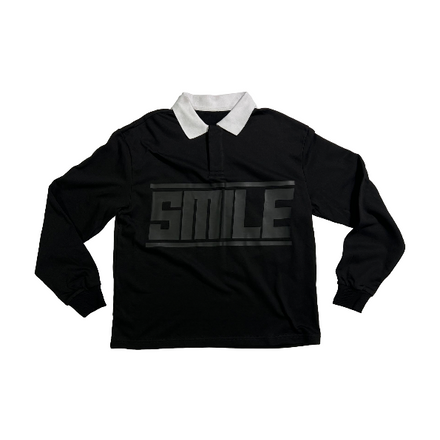 1.SMALL COLLAR LONG SLEEVE BLACK WITH BLACK LOGO