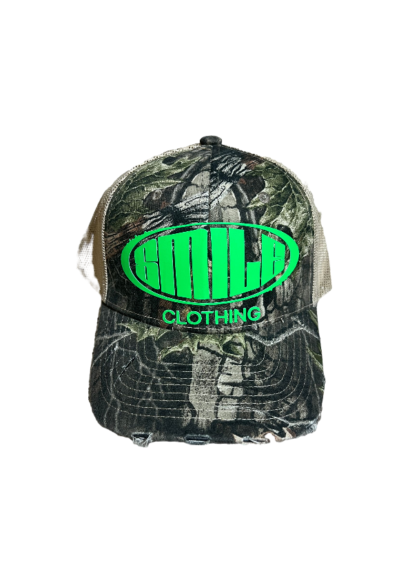 SMILE TRUCKER HAT CAMO/NEON GREEN