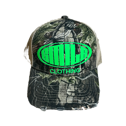 SMILE TRUCKER HAT CAMO/NEON GREEN