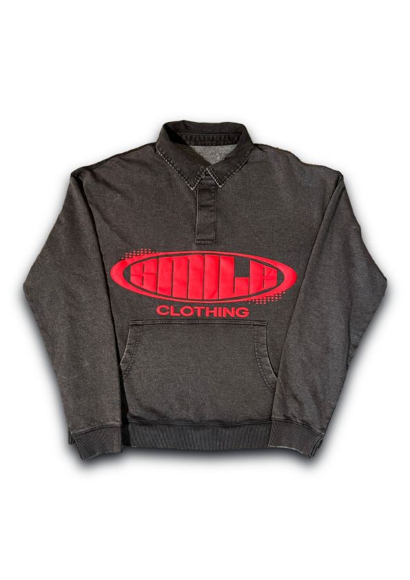 SMILE LONG SLEEVE POLO GREY WITH RED LOGO