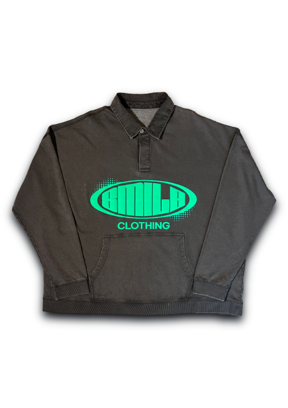 SMILE LONG SLEEVE POLO GREY WITH GREEN LOGO