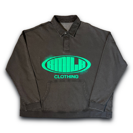 SMILE LONG SLEEVE POLO GREY WITH GREEN LOGO