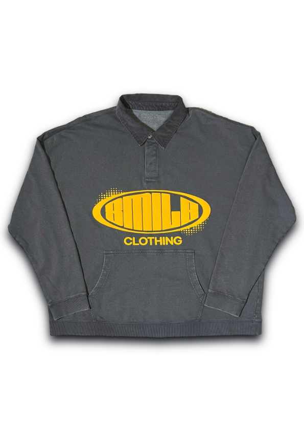 SMILE LONG SLEEVE POLO GRAY WITH ORANGE LOGO