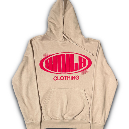 SMILE HOODIE TAN WITH RED LOGO