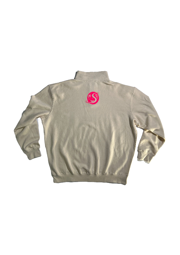 2.MEDIUM CREAM QUARTER ZIP WITH PINK LOGO