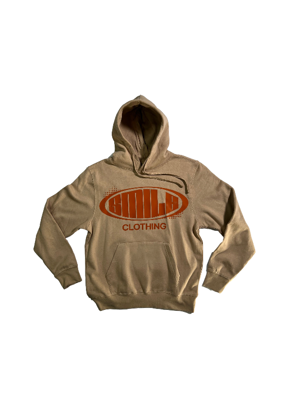 1.SMALL TAN SUIT WITH BURNT ORANGE LOGO