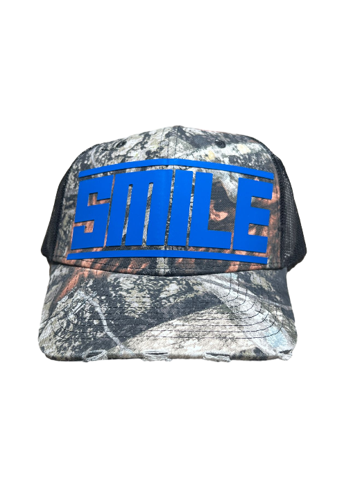 SMILE TRUCKER HAT CAMO/ROYAL BLUE