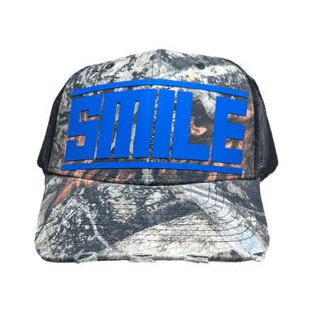 SMILE TRUCKER HAT CAMO/ROYAL BLUE